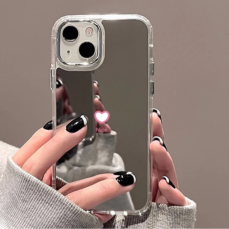 Kawaii Heart Print Mirror Phone Case - Clear Soft Shockproof Protective Cover