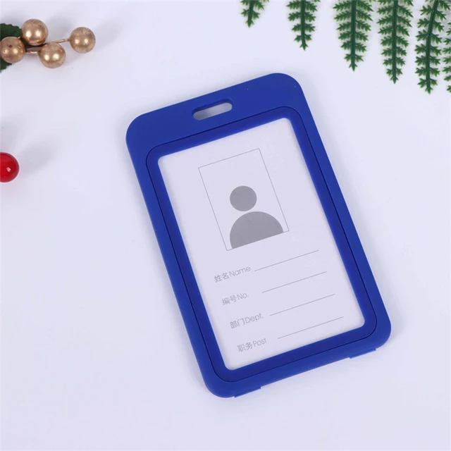 Cheap Transparent Credential Badge Holder Lanyard for Business Meeting Visiting Hang Pass Tag ID Card Candy Color Protector Case V-Blue