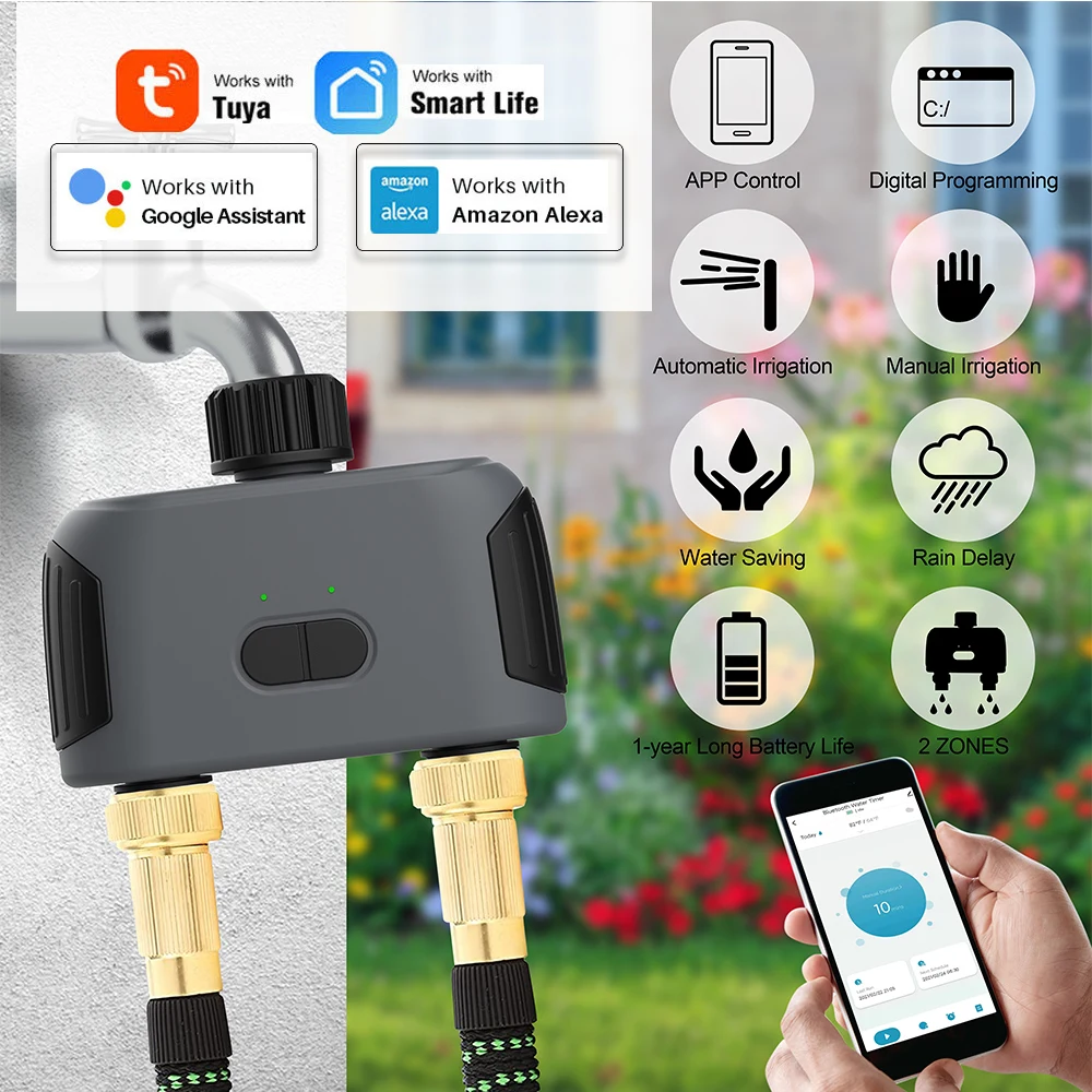 Wifi Bluetooth-compatible Garden Irrigation System Wireless Watering Kit Adjustable Mist Drip 2-IN-1 Phone Remote Control Timer 3
