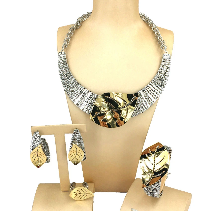 Conjunto de joyas de estilo sencillo para mujer, collar italiano chapado en oro, pendientes, anillo, pulsera, banquete de fiesta de boda