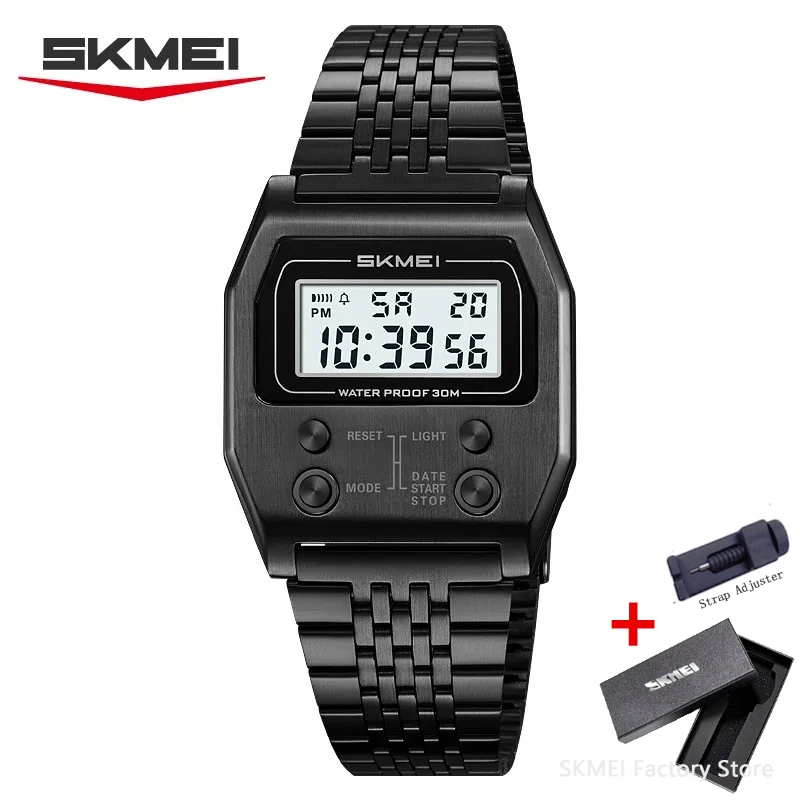 ตัวเลือกสินค้า นาฬิกาผู้ชาย SKMEI 2460 สไตล์เรโทร สายสแตนเลส กันน้ำ ไฟ LED ดิจิตอล