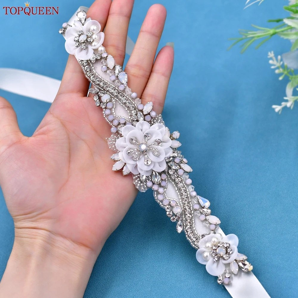 

TOPQUEEN Wedding Dress Flower Belt Bridal Dress Decoration Belt Pearl Rhinestone Patch Banquet Handmade Jewelry Belt S73
