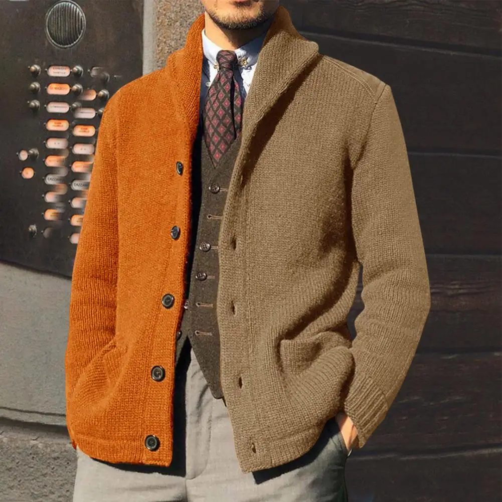 Suéter de punto para hombre, Chaqueta de punto a prueba de frío, Rebeca de  Color de contraste, de un solo pecho, ropa de calle, Otoño e Invierno| | -  AliExpress
