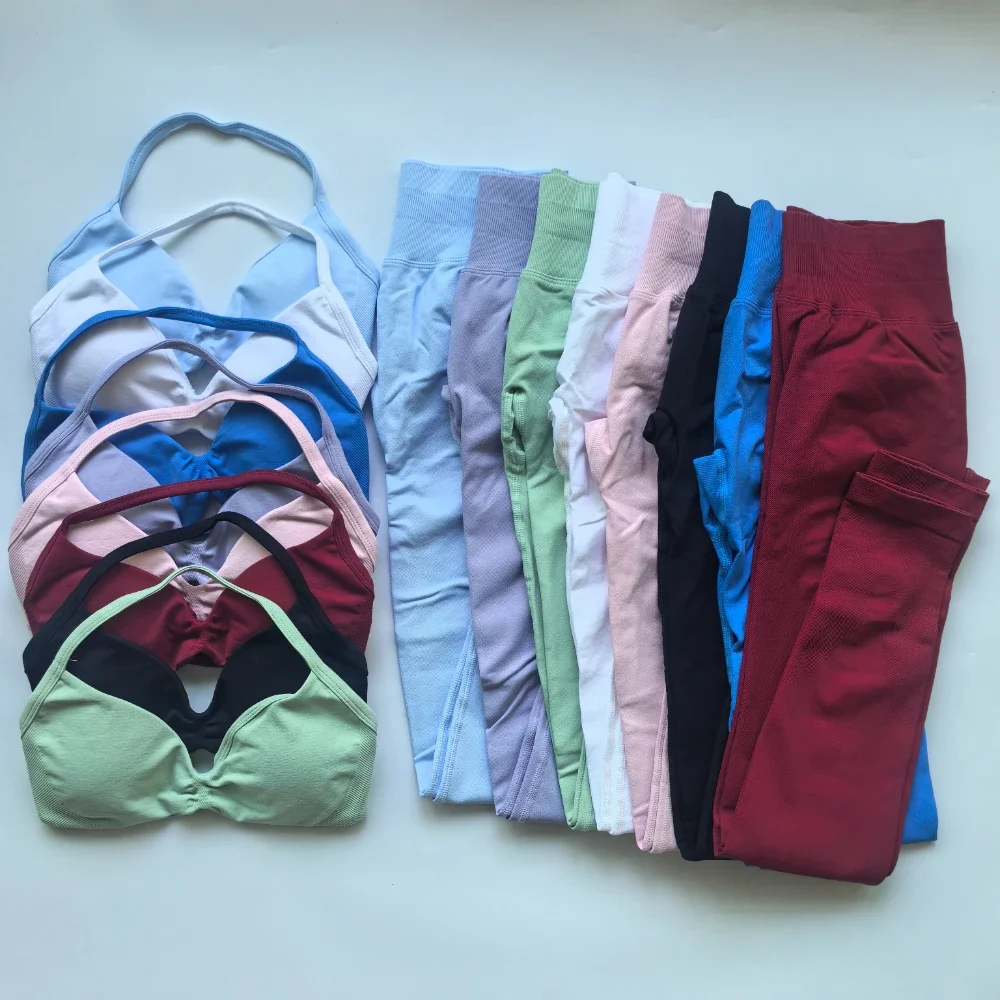 Impact Legging Sets yoga set sports set gym workout set sportswear set fitness set sports bra set yoga pants set 2 Pieces Seamless Yoga Set Women Scrunch Butt Legging Set With Sexy Strappy Backless Sports Bra Gym Suit