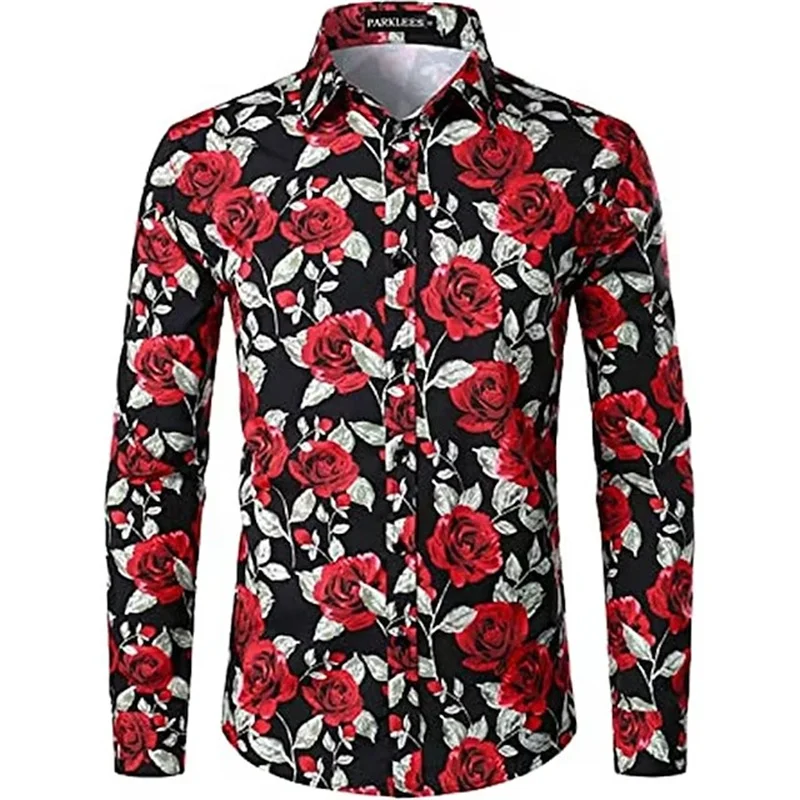thumbnail image 1 of Camisas de hombre 2024 de manga larga con estampado de flores en 3D y botones de solapa, ropa de verano para hombre, camisetas de moda para novios, fiestas de graduación y cumpleaños, 1 of 5