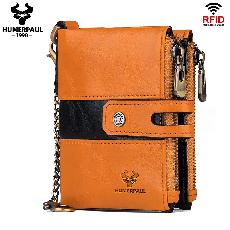 

Hummer Paul contrasting color men's casual change bag with cowhide layer RFID short leather wallet