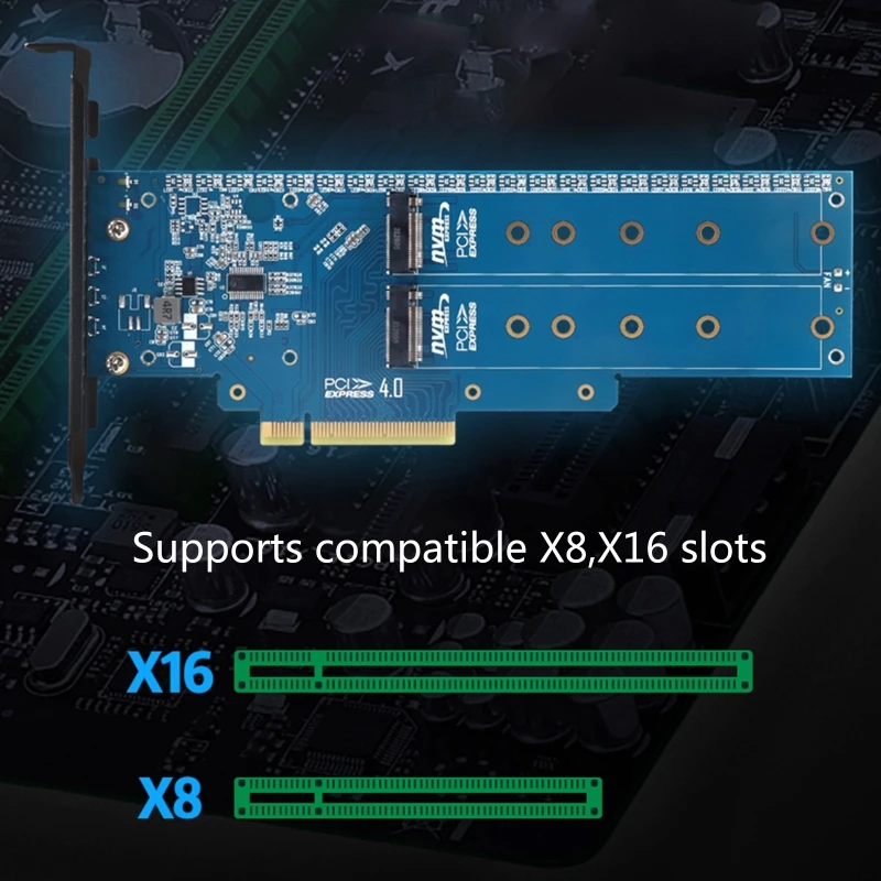 M.2 Pcie 8X 하드 드라이브 어댑터용 듀얼 포트 8X 16X 슬롯 SSD 라이저 지원
