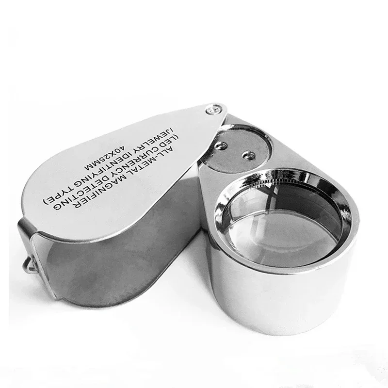 40X Metal Magnifying Glass With LED Lights Folding Magnifier For Identification Antique Stamps Jewelry Diamond Lupas jewelry magnifier jewelry magnifying glass magnifying glass