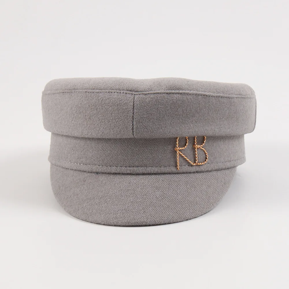 Brand Designer Autumn Winter Newsboy Caps Metal letter Decorated Flat Wool Caps cotton newsboy cap