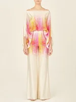 Women Satin Print Pajamas Suit Fashion Hollow Off Shoulder Tops with Long Pants 2 Piece Sets 2024 Homewear Commuting Outfits - Image 4