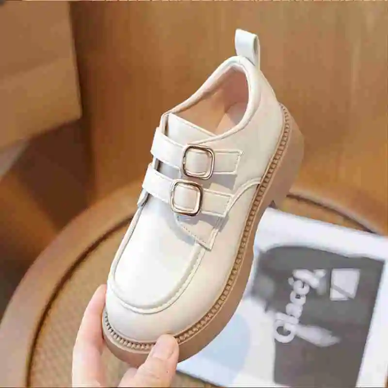 Children Leather Shoes Girls Metal Button Princess Leather Shoes Round Toe Non-slip Soft Sole Loafer Size 23-36 4