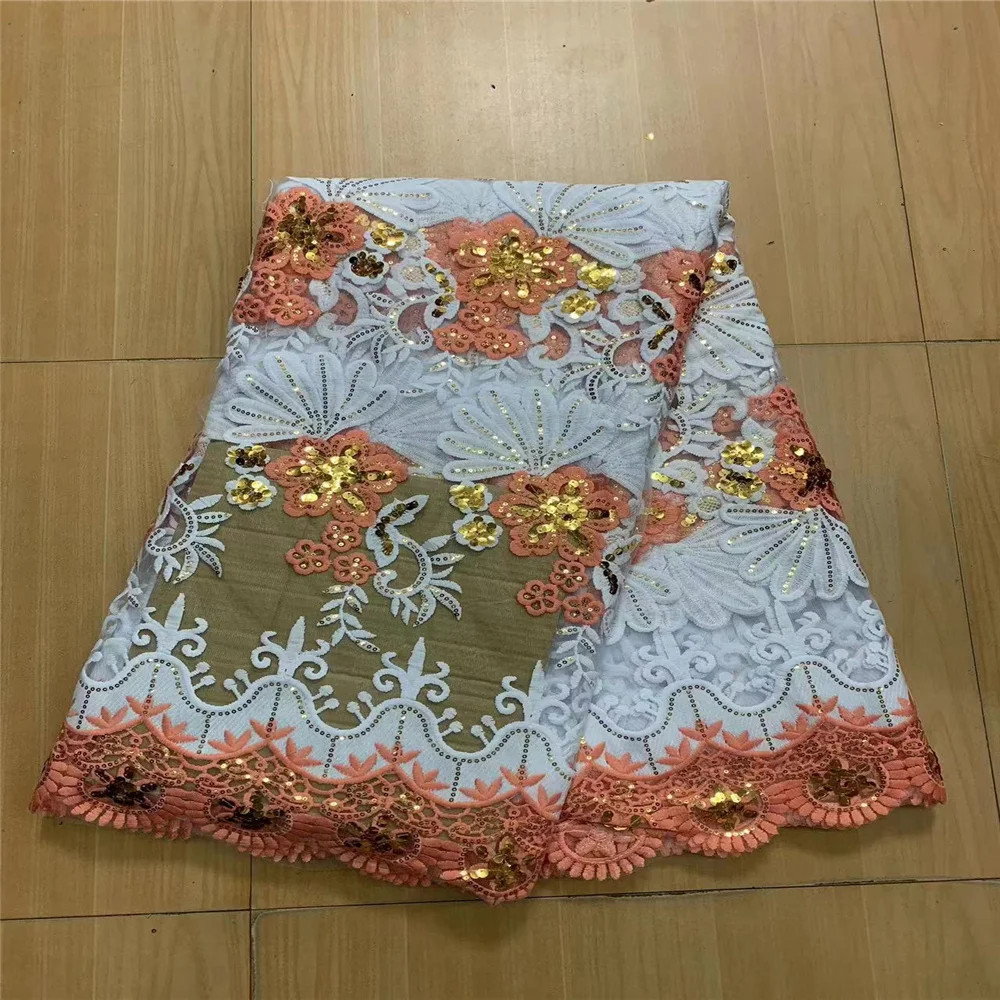 

African gold Tulle Lace Fabric Sequin 5 Yards 2023 Nigerian Mesh Lace Fabrics High Quality For Sew Wedding Cloth