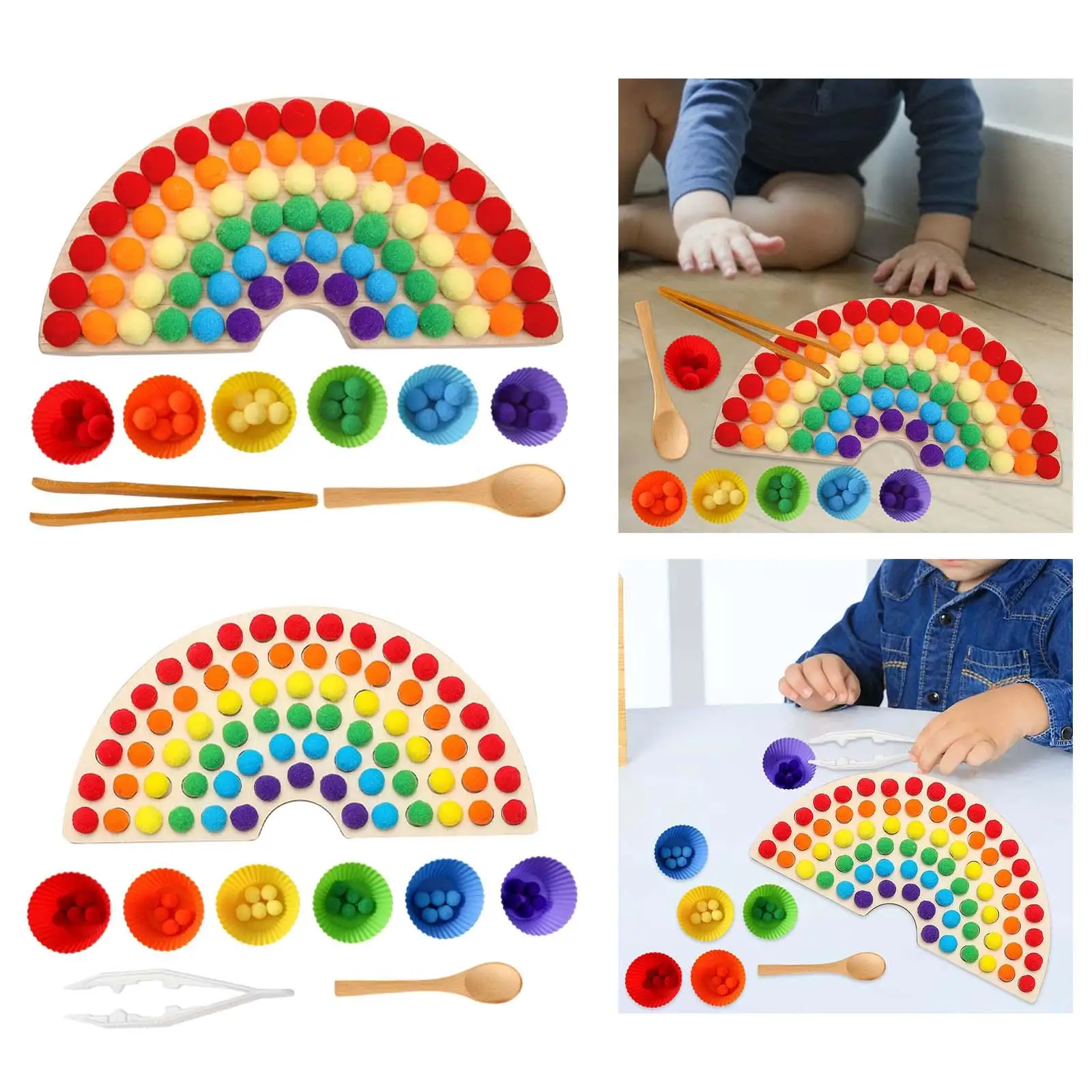 

Wooden Rainbow Peg Board Hand Eye Coordination Color Recognition Learning Activity Educational Toy for Age 3+ Year Old Party