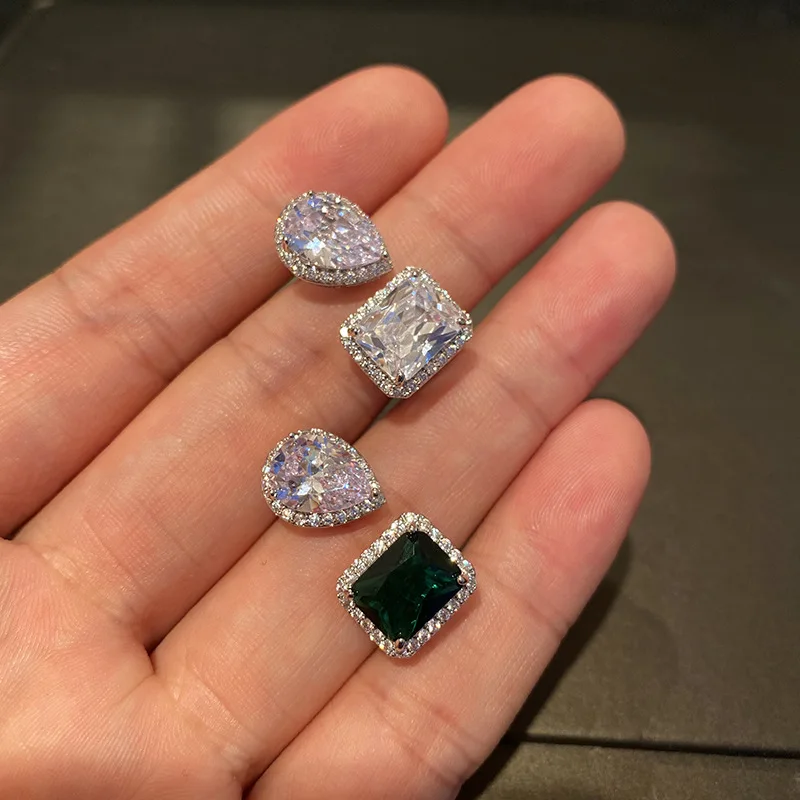 

Silver Color Teardrop Square Finger Rings 2022 Fashion Women Adjustable Opening Green Crystal AAA Zircon Jewelry Friend Gift