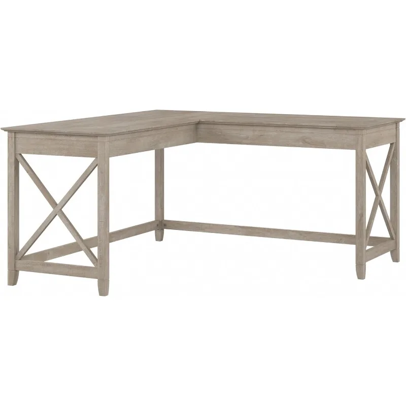 

Bush Furniture Key West 60W Modern Farmhouse L Shaped Desk in Washed Gray 60-Inch Corner Table for Home Office