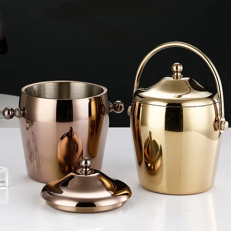 

KTV bar utensils ice bucket Creative double layers stainless steel ice bucket European Champagne bucket wine beer ice bucket