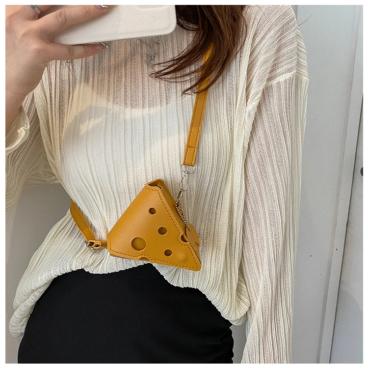 Women's Triangle and Square Cheese Shaped Mini PU Leather Bags Cute Earphone Lipstick Purses Handbags Crossbody Shoulder Bag