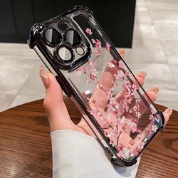 Plum Blossom Electroplated Transparent Anti - Fall Soft Phone Case - iPhone 18 Pro Max (Black)