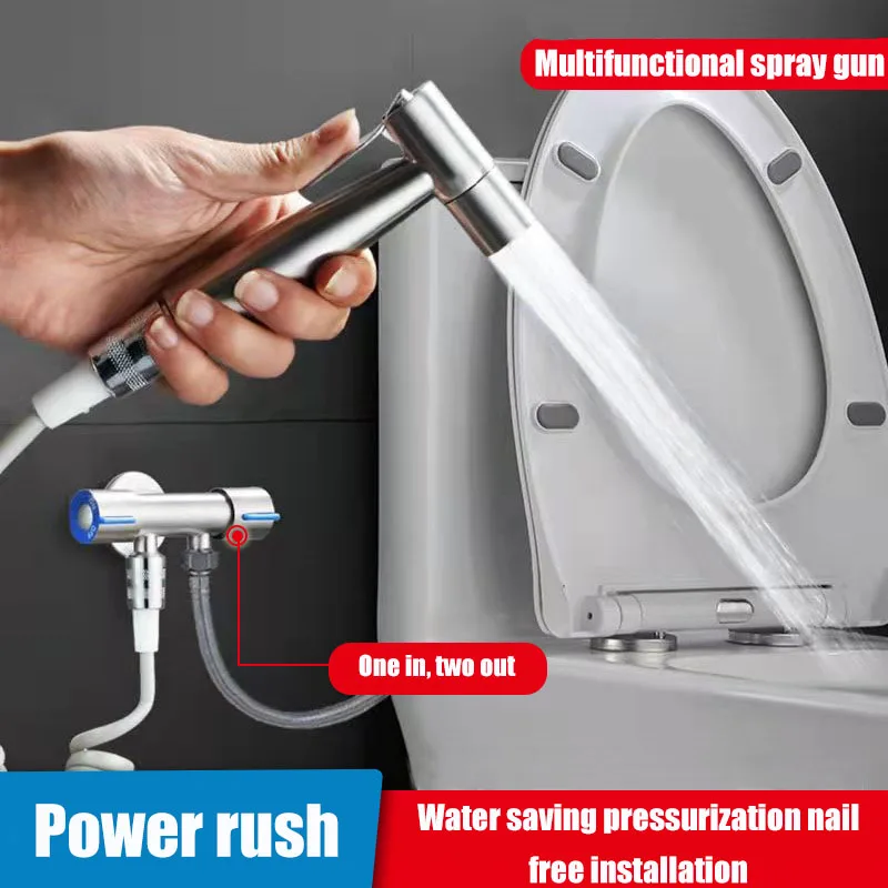 แบบพกพา Bidet Toilet Sprayer สแตนเลสสตีลมือถือสเปรย์ห้องน้ํา Wc Dual Control มุมวาล์วอุปกรณ์ห้องน้ํา 1