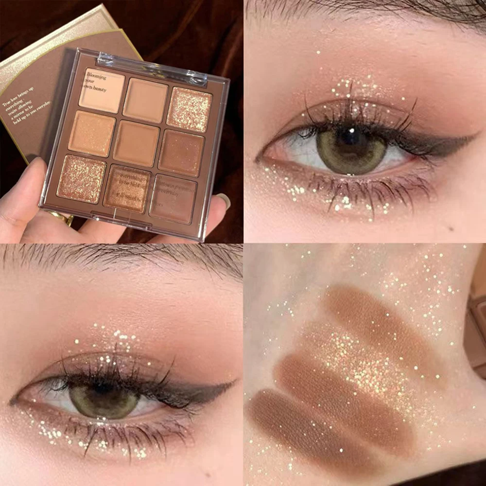9 Colors Glitter Eyeshadow Palette Pearlescent Matte Earth Color Acrylic Eye Shadows Palette Waterproof Korean Makeup Cosmetics eye shadow,eye shadow plate