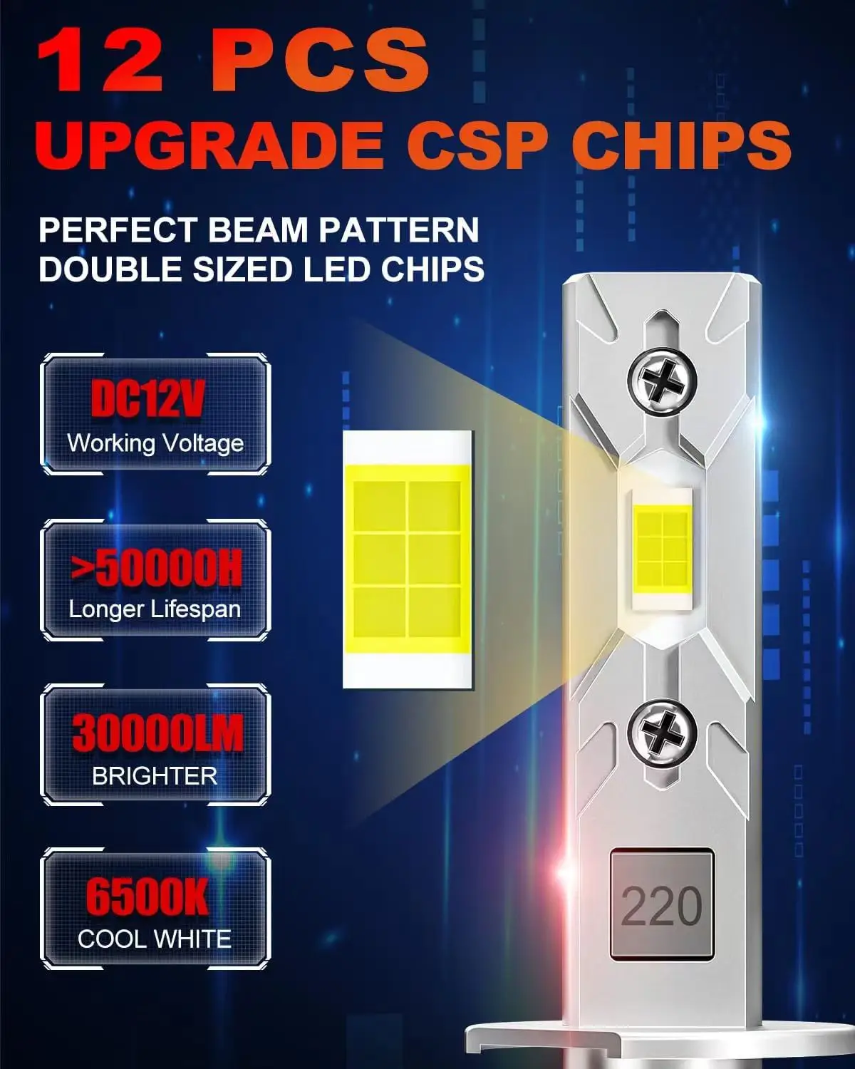H1 LED Light Bulb Headlight Fog Light DRL Mini Size Design Fanless For Car 12pcs CSP Chips 15000LM White 2Pcs 12V-24V led car lights led lights led bulbs led headlights led car headlights car headlamps