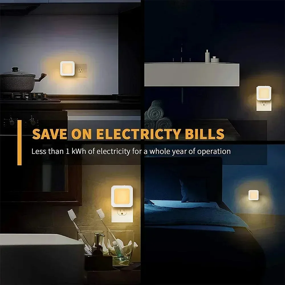 Mini LED Night Lights Plug-in Motion Sensor Light Dimmable Energy Saving Square Lamp for Under Cabinet Kitchen Living Room Aisle