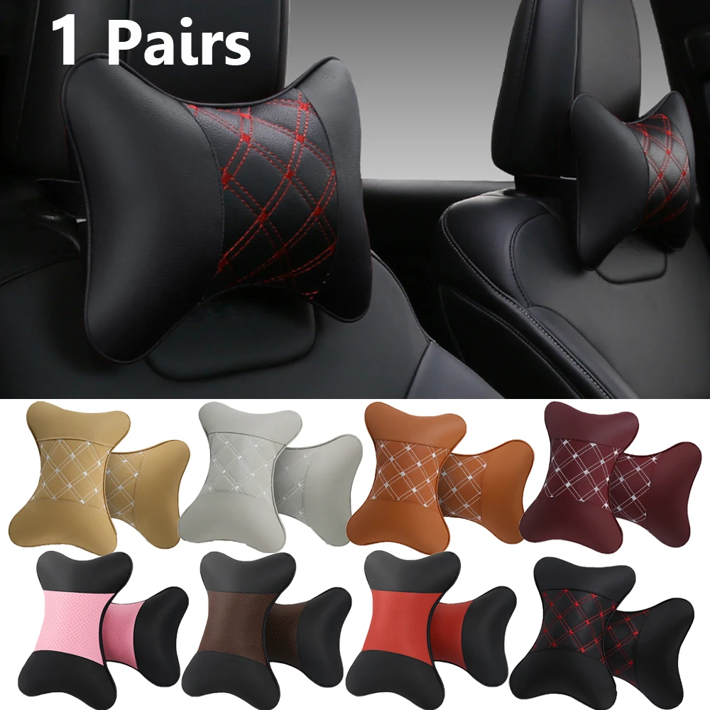 

1 Pairs PU Leather Car Seat Neck Pillow Headrest Rest Cushion Support Leather Universal Car Seat Safety Pillow Car Accessories