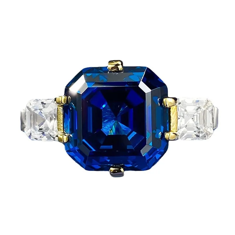 European and American new S925 silver royal sapphire Ascut 12 * 12 inlaid with zircon
