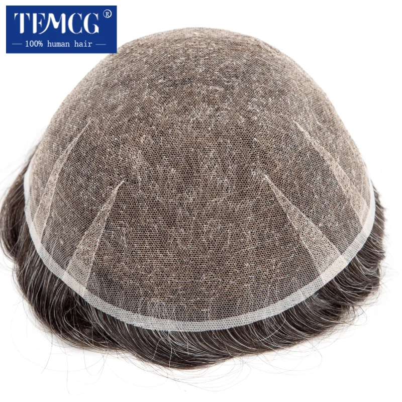 Protesi Capillare Maschile in Pizzo Svizzero Parrucca da Uomo Ultra Delicata AIR-Lace Traspirante 100% Capelli Umani Toupet Sistema per Uomo Parrucca Maschile - immagine 5