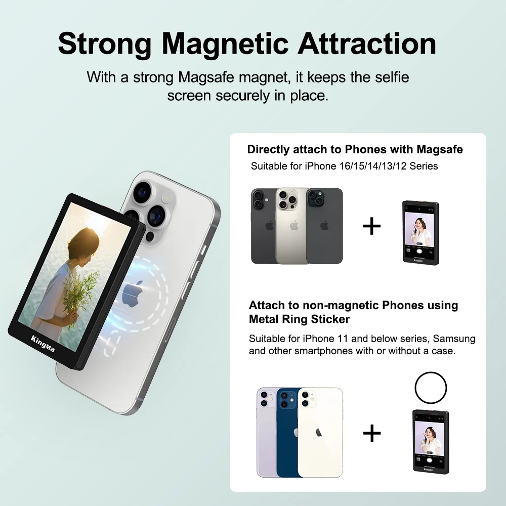 Kingma PH02 Max Magnetic Vlog Selfie Monitor Screen For iPhone16 15 14 13 pro MAX Samsung S23 S24 xiaomi13 14 ultra HUAWEI phone