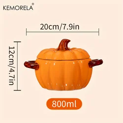 Ceramic Pumpkin Casserole Bowl with Lid & Handles - Festive Oven - Safe Dish (800ML)