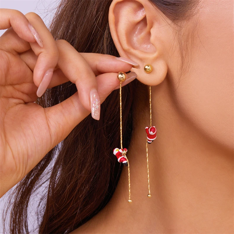 Asymmetrische lange Quasten-Ohrringe für Frauen, trendige Kletter-Weihnachtsmann-Schneeflocken-Anhänger-Ohrringe, Weihnachten, Neujahr, Schmuck, Geschenk – Detail 12