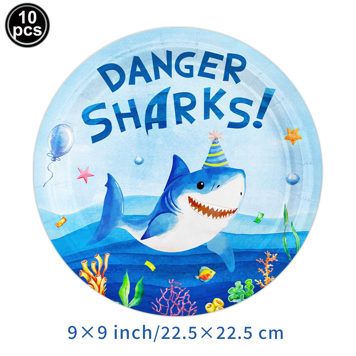 Blue Cartoon Shark Theme Disposable Tableware Set for Kids' Ocean Birthday Party Decor