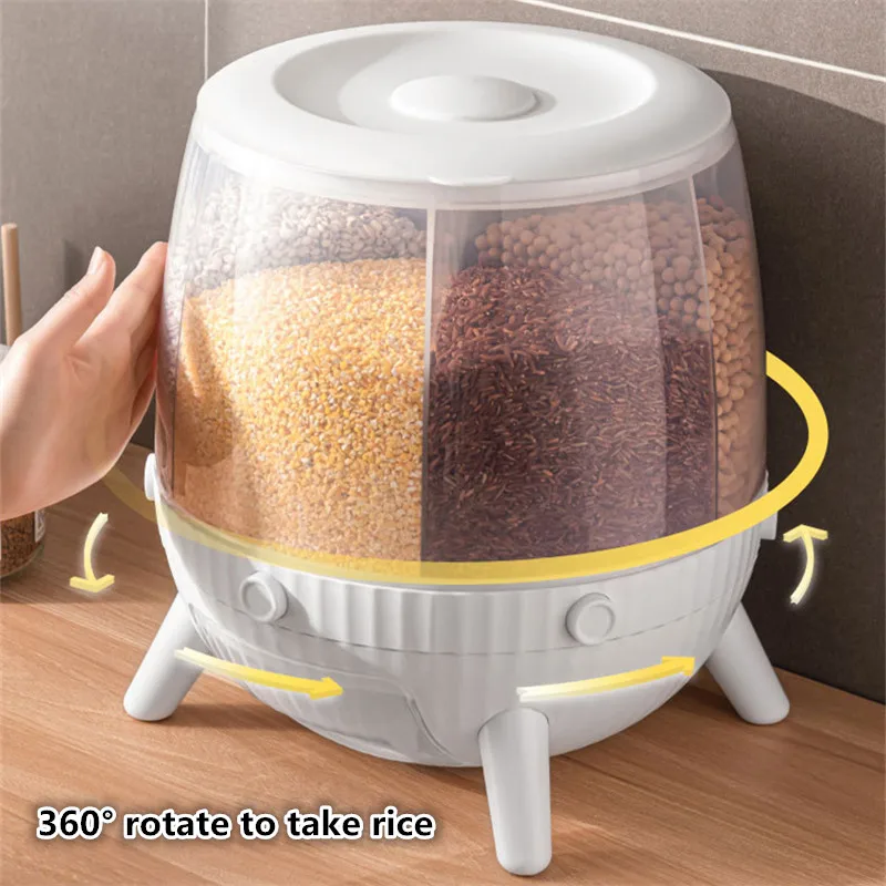 

12KG Rice Bucket Rotate Storage Container Grain Tank Sealed Proof Bulk Cereal Grains Organizer Kitchen Tools Food Dispenser