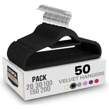Premium Velvet Non-Slip Clothes Hangers – Black with Tie Bar & Rotatable Hook 1