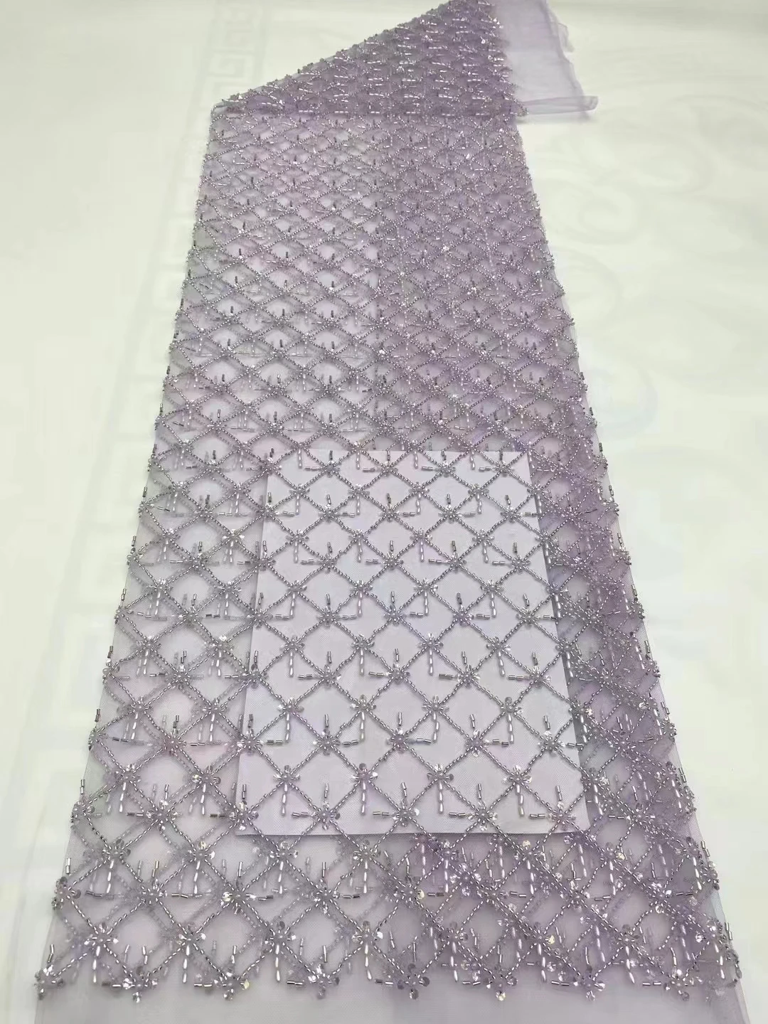 Nigerian Sequins Lace Fabric 2023 High Quality Tube Beads African Embroidery Fabric For Wedding Dress Sewing Mesh Lace 5 Yards S