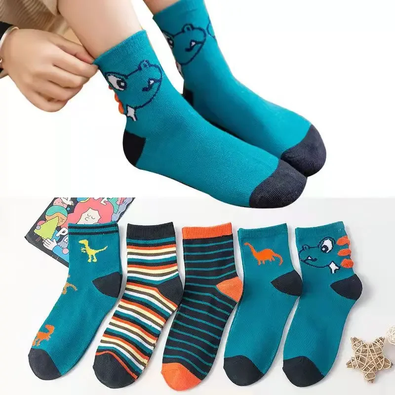 5 Pairs Children Socks Spring Autumn Soft Cotton Baby Boys Cute Cartoon Space Ship Breathable Fasion Socks Girls Crew Sock