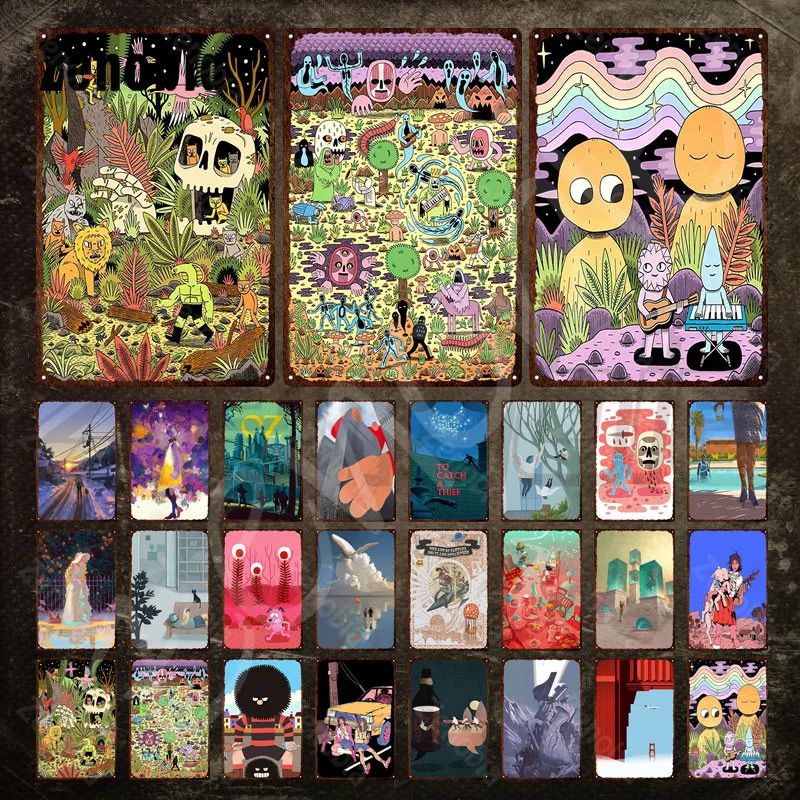 

Illustration Art Metal Poster Cartoon Characters Vintage Tin Sign Plate Decorative Wall Stickers Iron Painting for Home Decor