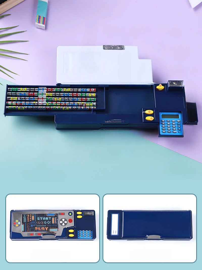Pencil Cases Stationery Box Comes with Calculator Stationery Box Trendy Elementary School Creative Gift Boy Double-sided Pencil Case Multifunctional