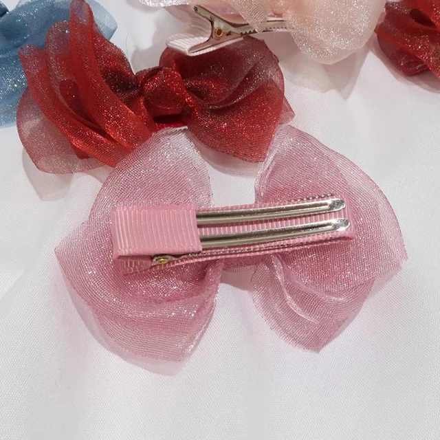2pcs/Set Children Ribbon Bowknot Hair Clips Non Slip Alligator Barrettes Toddler Girls Sides Bangs Hairpins Cute Daily Headwear