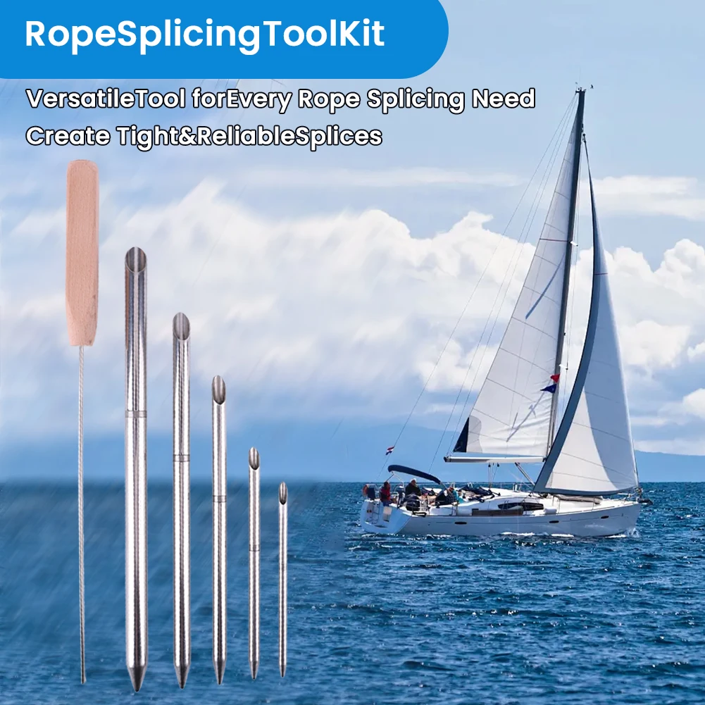 Tool Kit Gosknor 7pcs Splicing Rope , FID Tools 6-in-1 Stainless Steel With Pusher Bag Storage Bag For Double Braided Rope 1/4" 5/16" 3/8" 7/16" 1/2" For Quick Recovery And Splicing Paracord