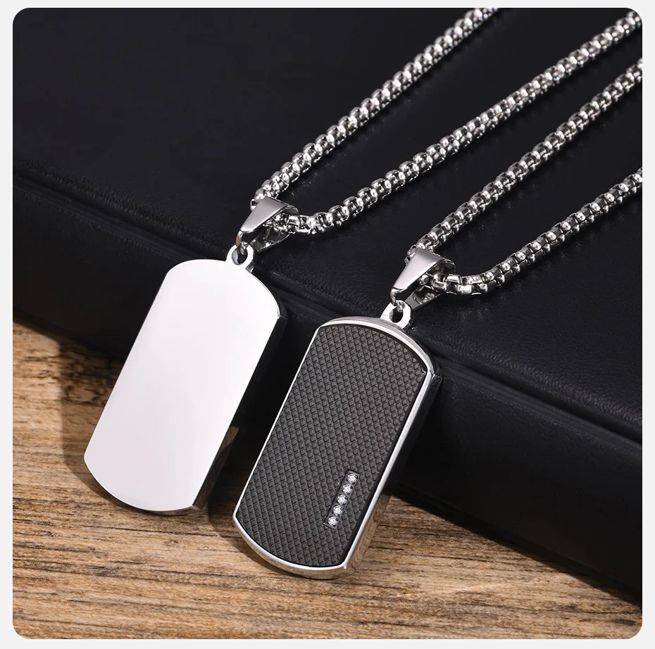 Vnox Stilvolle schwarze Erkennungsmarken-Halsketten für Männer und Frauen mit Zirkonia-Stein, quadratisches Halsband aus Edelstahl als Geschenk – Detail 6