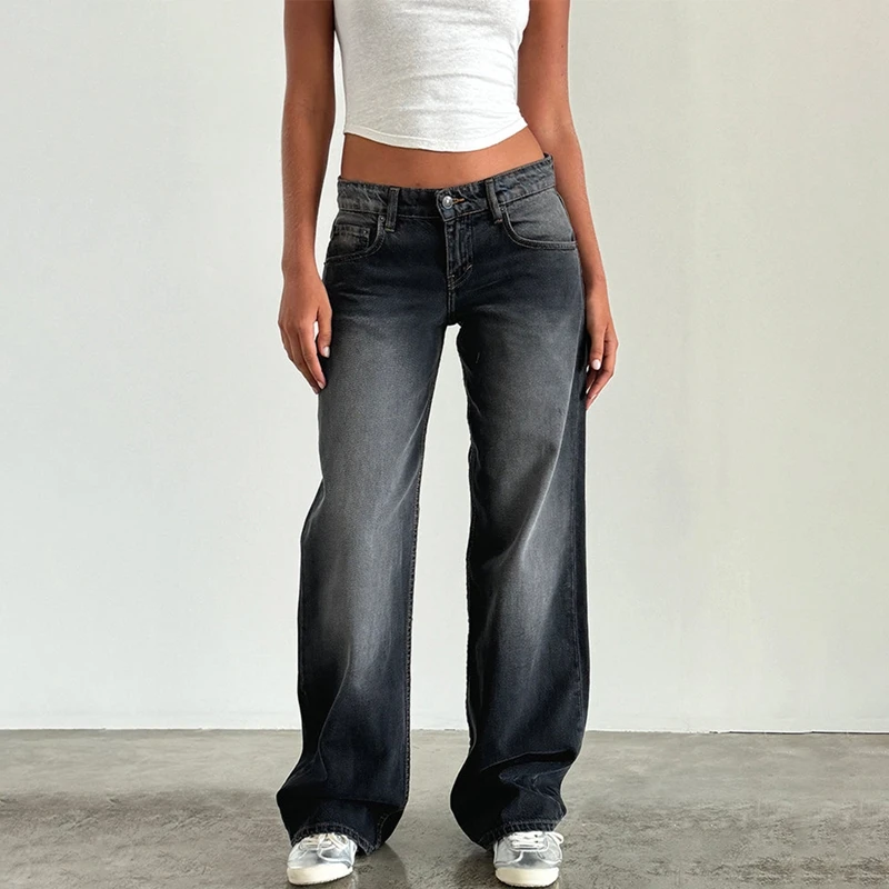 Women Y2K Wide Leg Denim Pants Baggy Low Waist Boyfriend Jeans Casual Vintage Loose Fit Jeans Trousers Cyber Grunge Streetwear 1 Women Y2K Wide Leg Denim Pants Baggy Low Waist Boyfriend Jeans Casual Vintage Loose Fit Jeans Trousers Cyber Grunge Streetwear