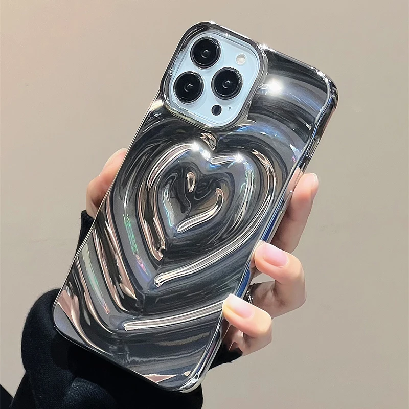 Retro Folds 3D Love Heart Case Per Iphone 13 11 12 14 Pro Max Luxury Soft Antiurto Cover Bumper