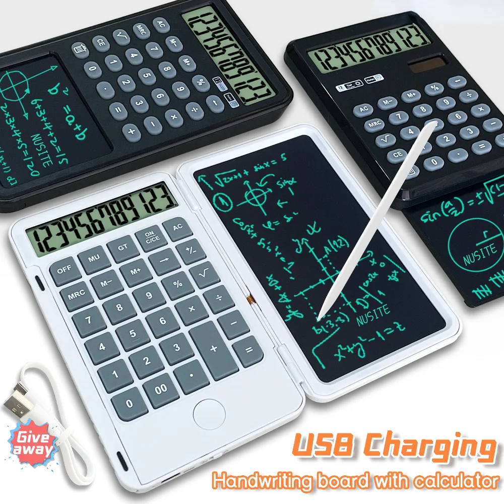 Calculator Electronic Memo Pad LCD Writing Tablet Portable Rechargeable Drawing Board Office Handwriting Notebook