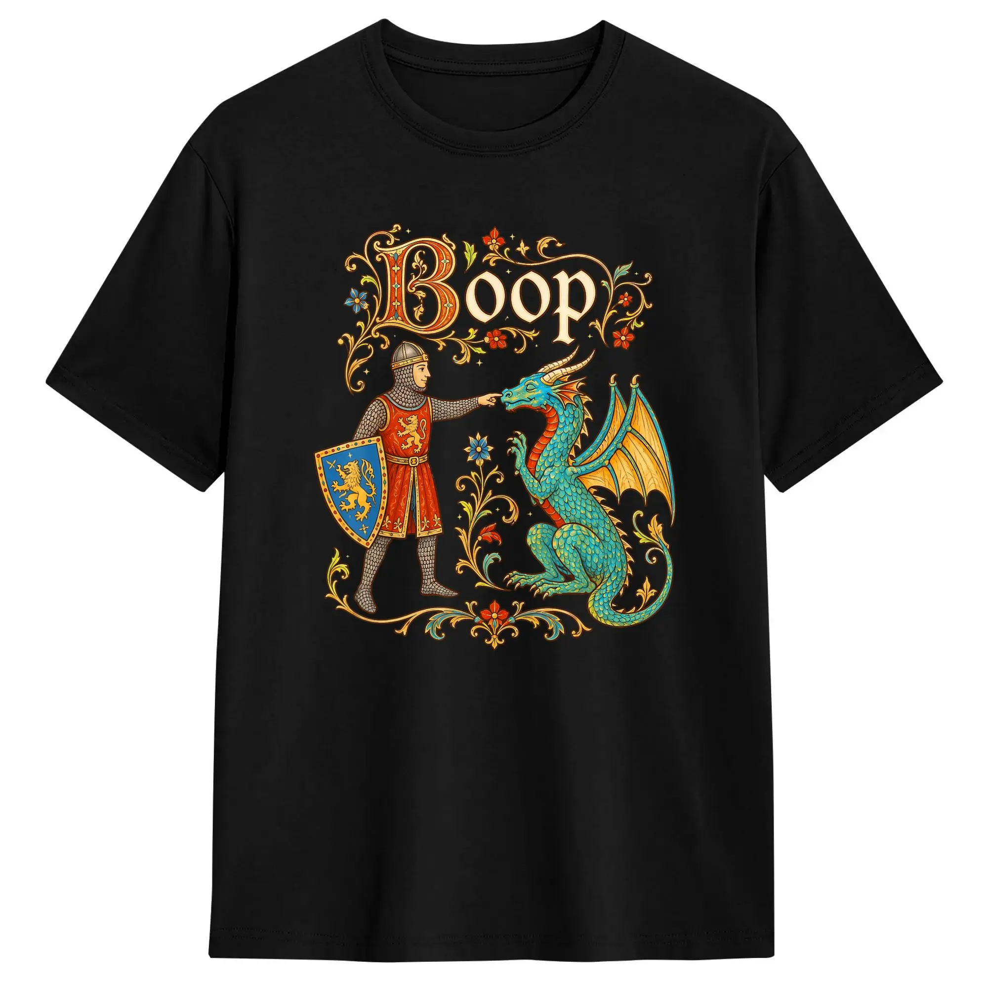 Le Boop Mittelalterlicher Ritter Drache T-Shirt für Männer Reine Baumwolle Vintage T-Shirts Rundhals T-Shirts Kurzarm Oberteile 4XL 5XL 6XL