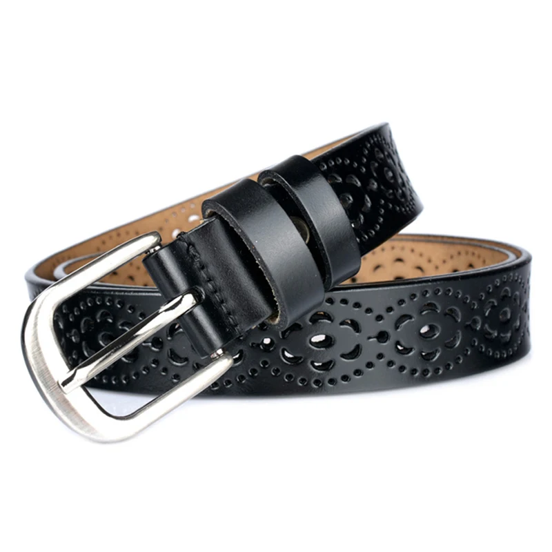 thick black belt New Style Women Cowhide Belt Personality Hollow Fashion Cowhide Pin Buckle Belt Women Jeans Dress Waist Straps Decor plus size belts