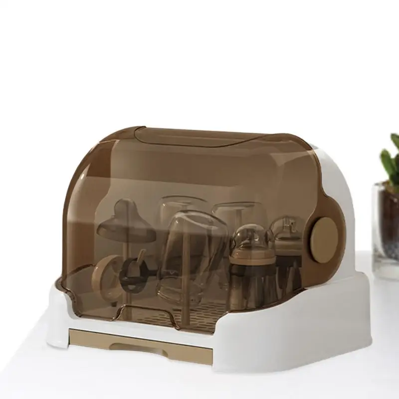 Baby Bottle Drying Rack with Toddler Bottle Storage Box Dustproof with Removable Drip Tray Countertop Rack