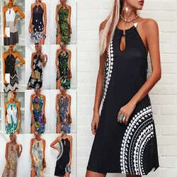 Mini vestido feminino verão 2022 novo botão ajustável metal halter sexy vestidos