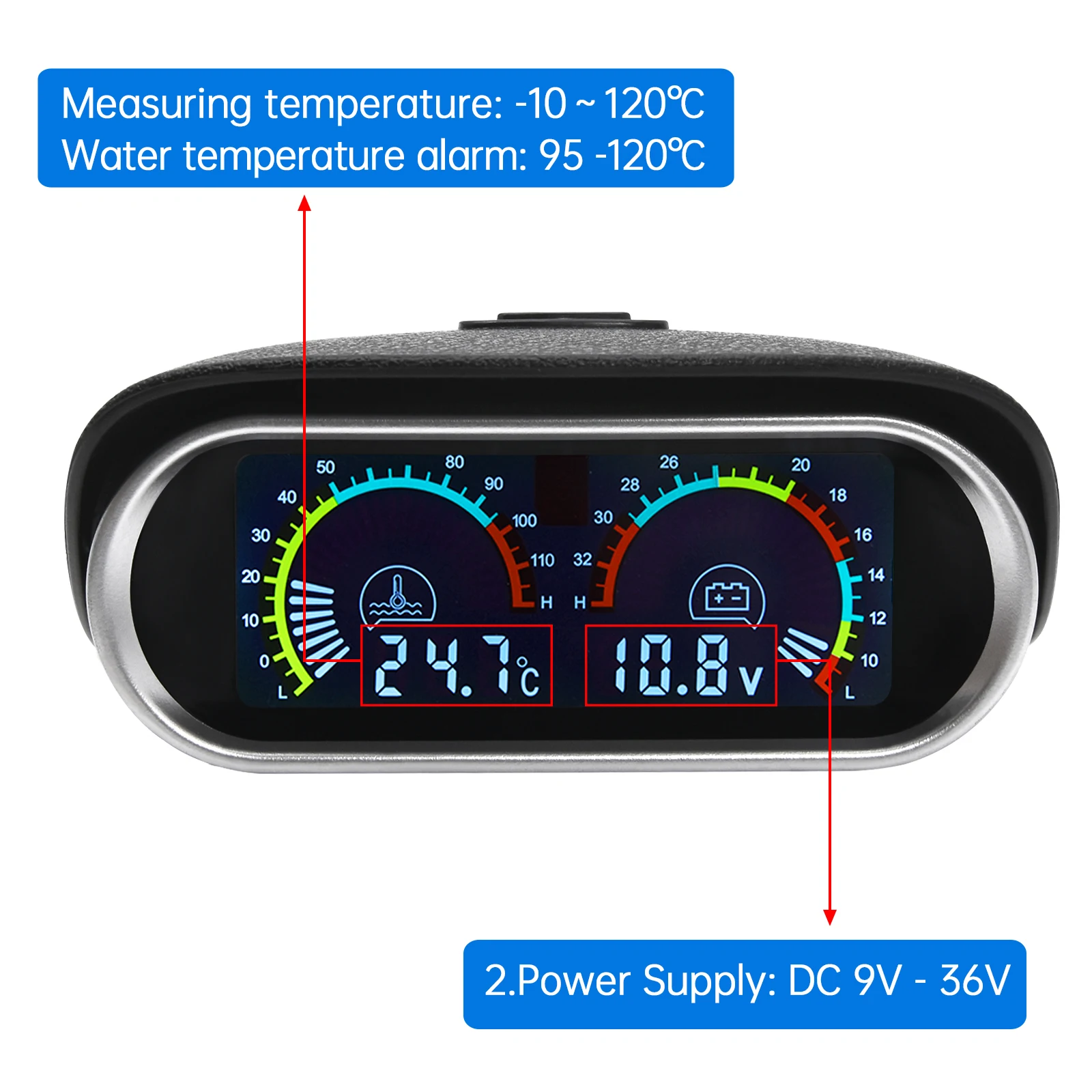 Voltmetro digitale 2 IN 1 LCD + misuratore di temperatura dell'acqua con sensore 1/8 NPT 0 ~ 120 Celsius indicatore di temperatura dell'acqua per auto 12V 24V